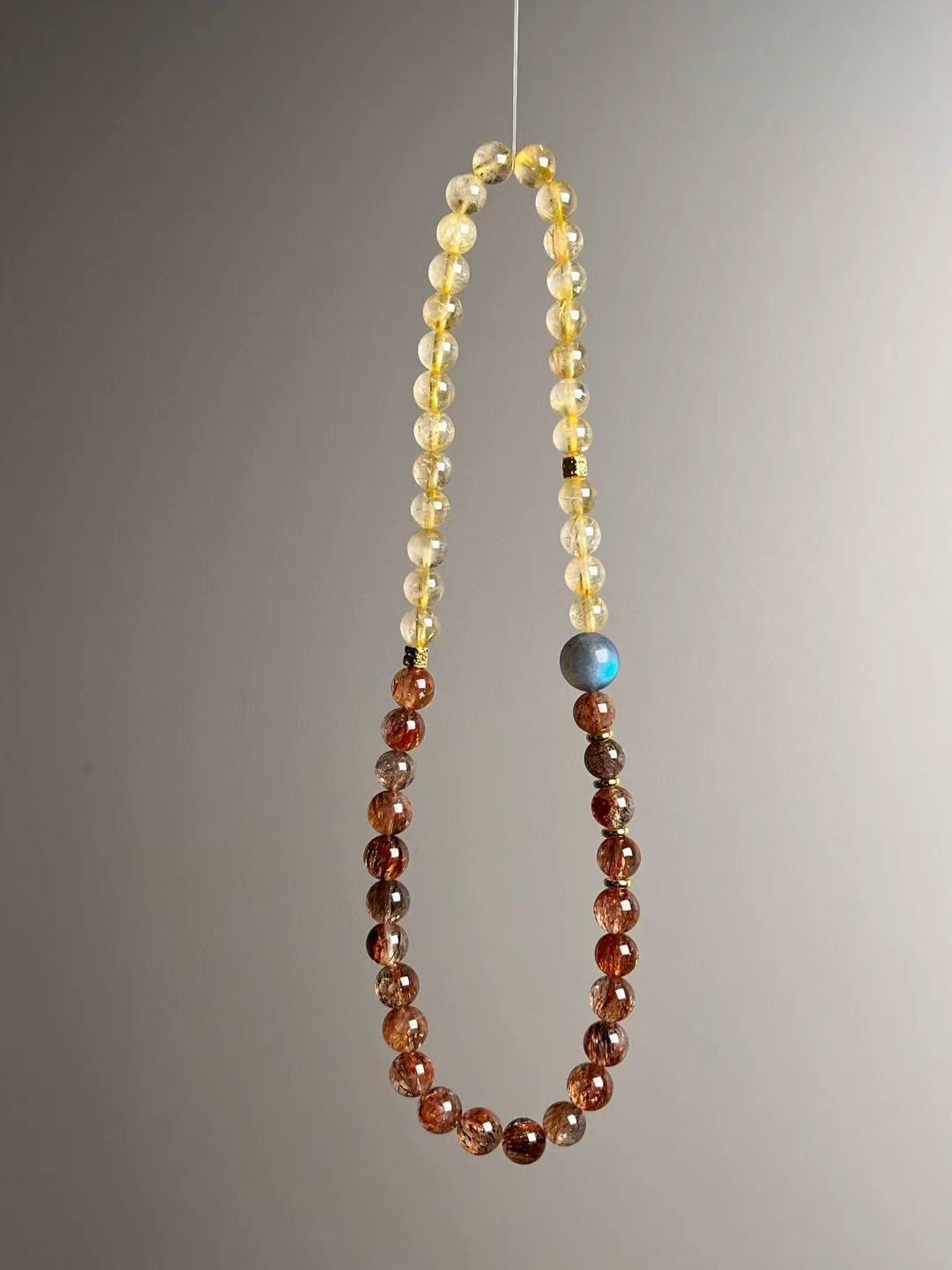 Black-Gold Super Seven, Golden Rutile & Gray Moonstone Double-Wrap (11–7 mm)