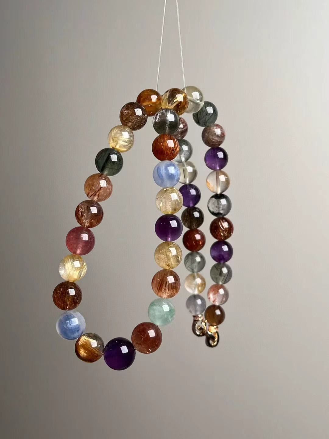 Aurora Spectrum Prosperity Necklace — Titanium Quartz • Super Seven • Multigem (9.5–11.5 mm)