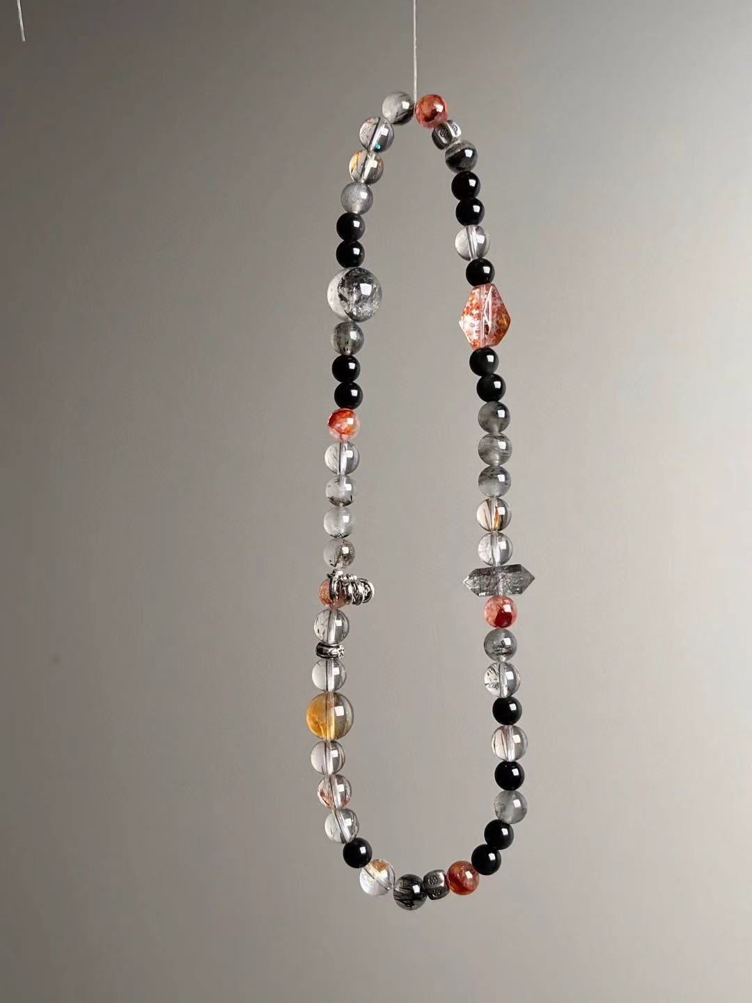 Shadow Vault — Black Rutilated Quartz, Obsidian & Hypersthene Double-Wrap with Garden/Phantom Accents & Yellow DT “Tower” (6–12 mm)