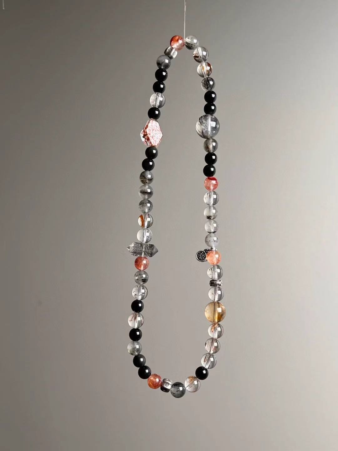 Shadow Vault — Black Rutilated Quartz, Obsidian & Hypersthene Double-Wrap with Garden/Phantom Accents & Yellow DT “Tower” (6–12 mm)