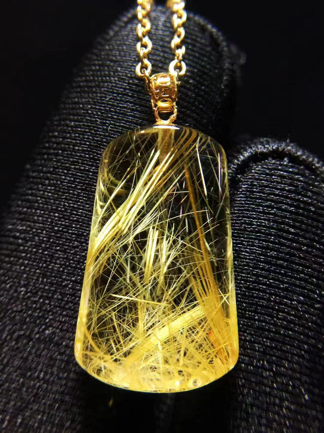 Golden Laser Talisman — 18K Gold Natural Golden Rutilated Quartz ‘Peace Plaque’ Pendant (19.3×12.1×5.6 mm, 2.4 g)