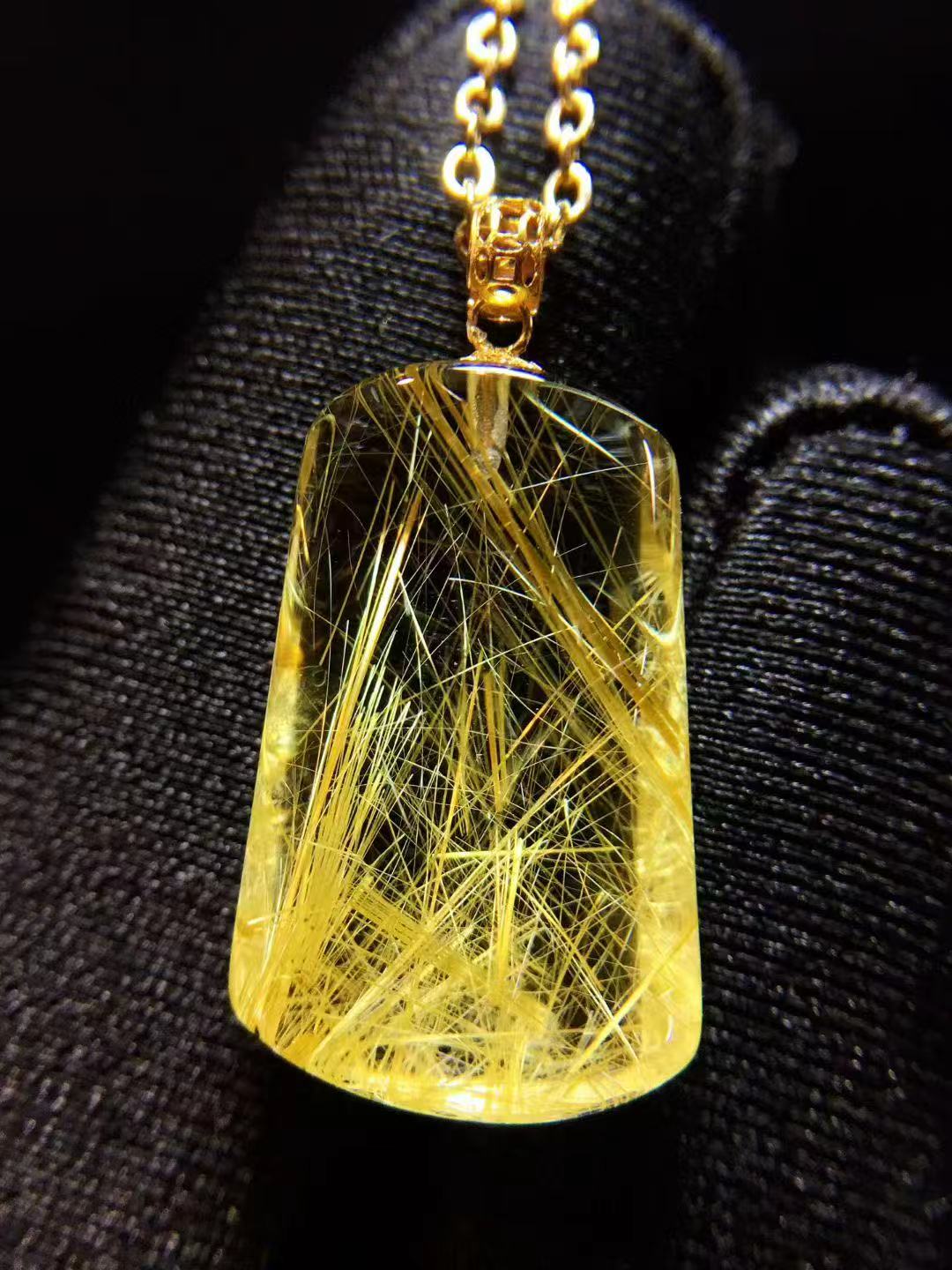 Golden Laser Talisman — 18K Gold Natural Golden Rutilated Quartz ‘Peace Plaque’ Pendant (19.3×12.1×5.6 mm, 2.4 g)