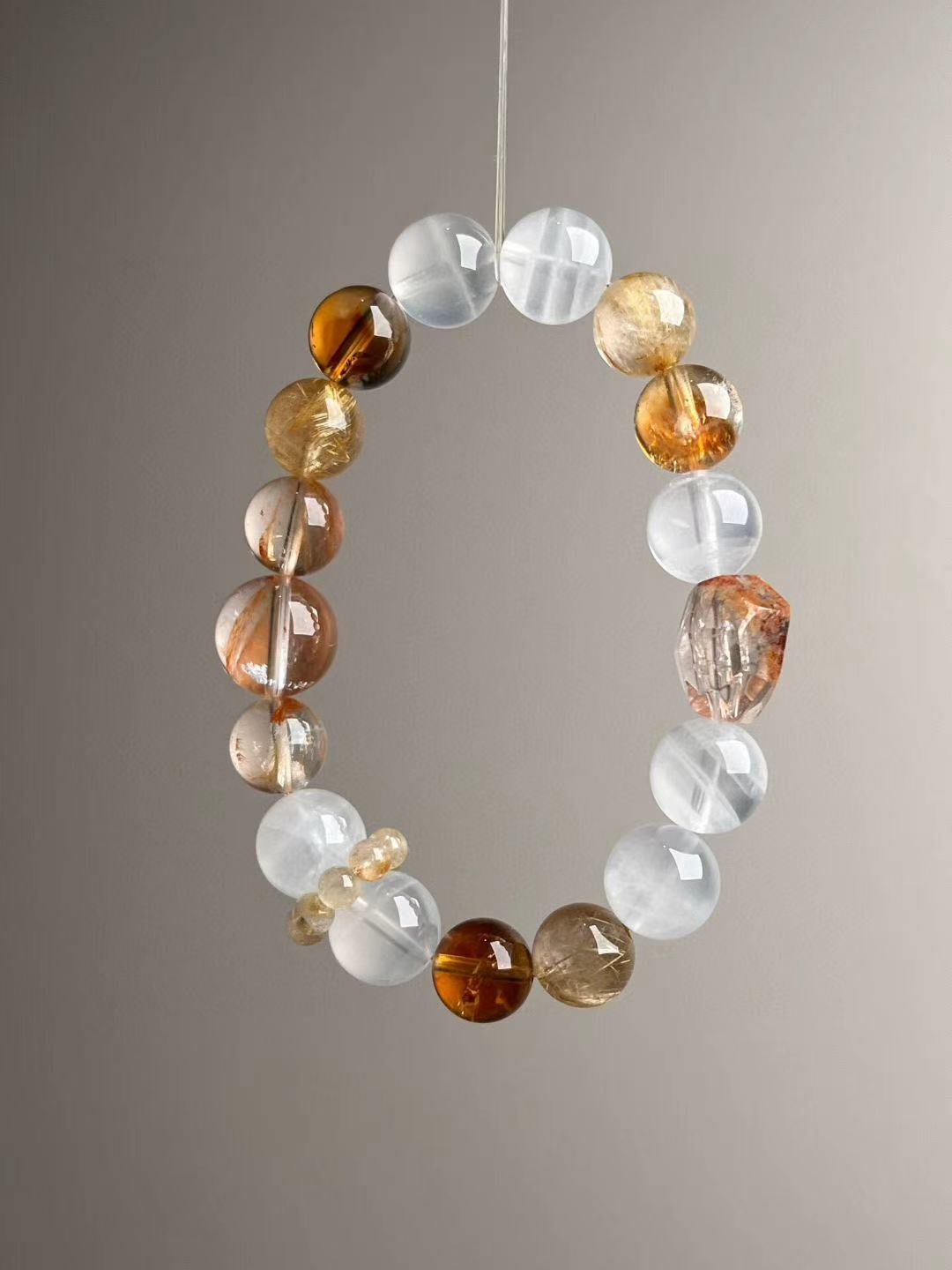 10.5–13 mm Golden Current Fortune Bracelet — Golden Rutilated Quartz, Yellow “Jelly-Flower” Quartz, White Phantom, Citrine Tower & Clear-Quartz Runner