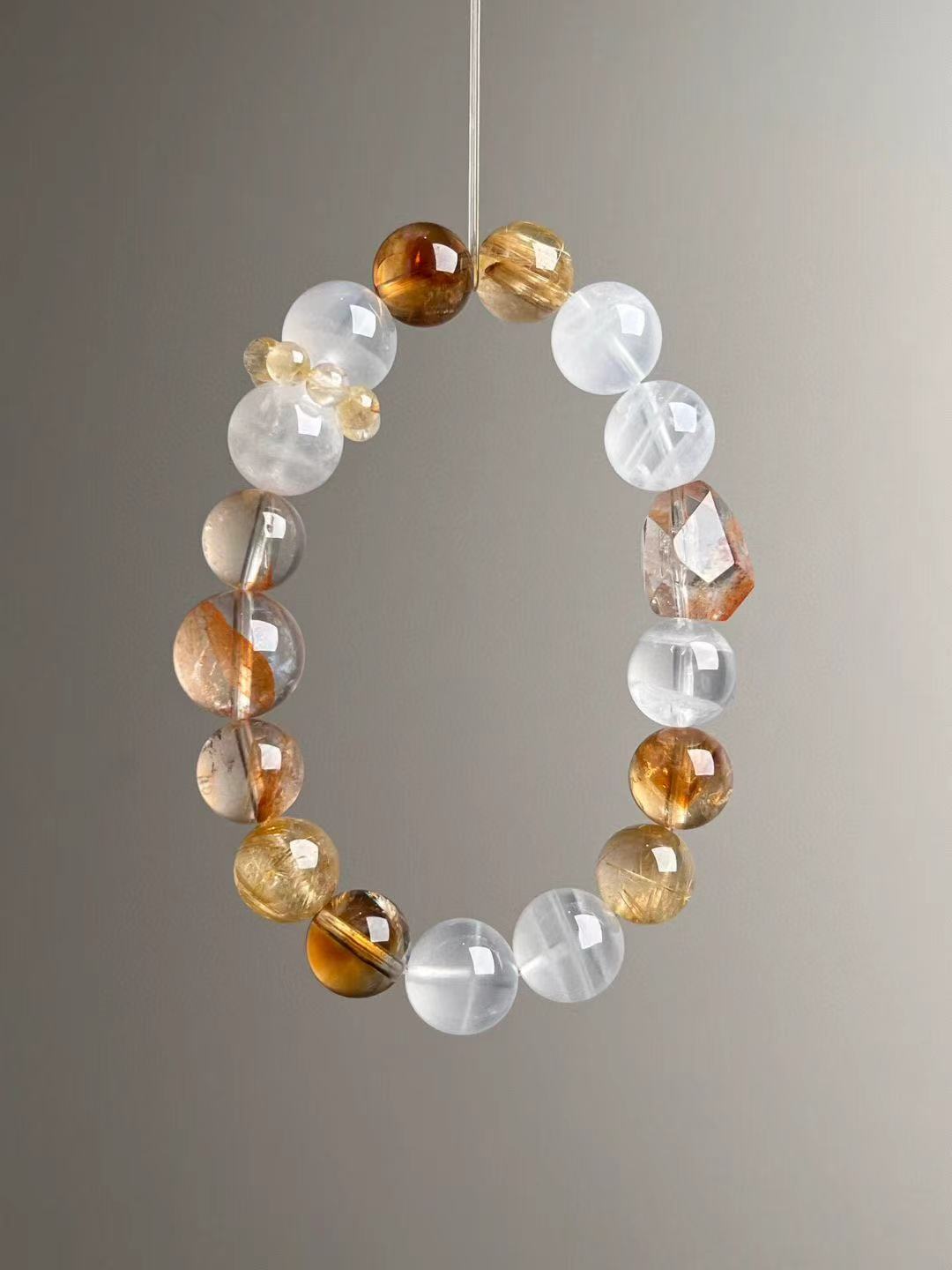 10.5–13 mm Golden Current Fortune Bracelet — Golden Rutilated Quartz, Yellow “Jelly-Flower” Quartz, White Phantom, Citrine Tower & Clear-Quartz Runner