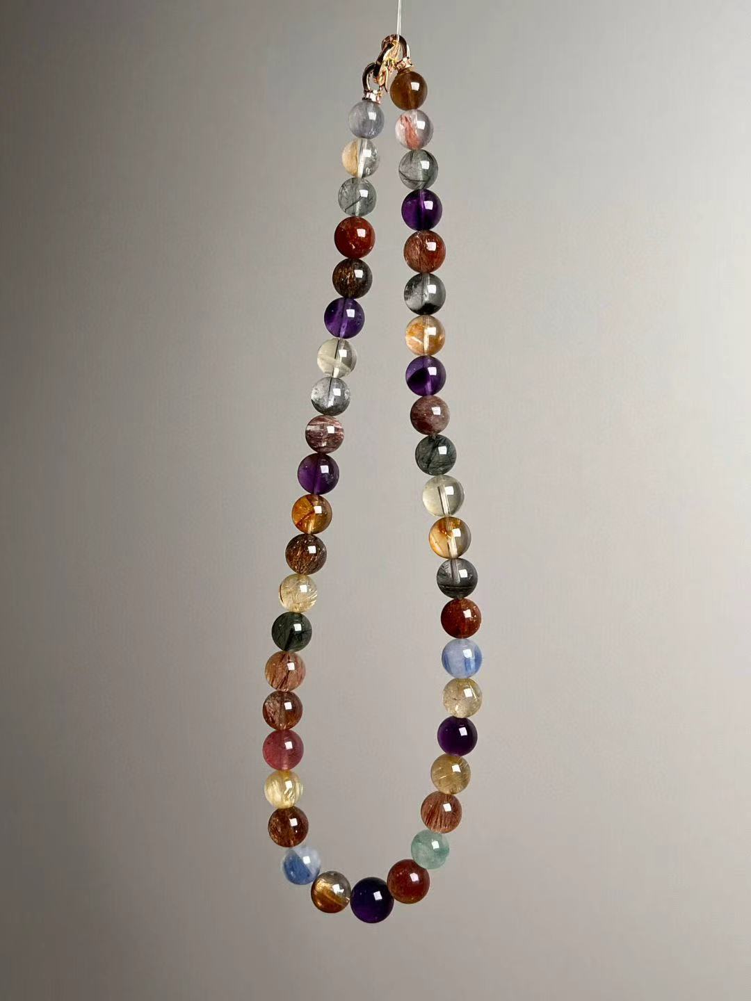 Aurora Spectrum Prosperity Necklace — Titanium Quartz • Super Seven • Multigem (9.5–11.5 mm)