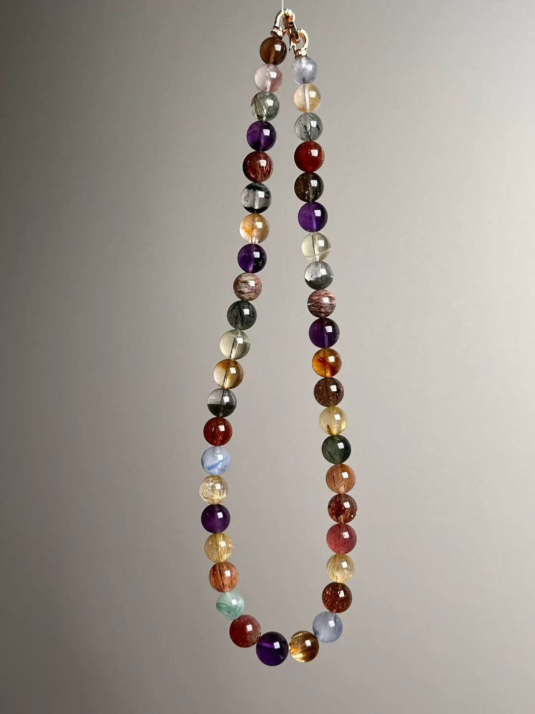 Aurora Spectrum Prosperity Necklace — Titanium Quartz • Super Seven • Multigem (9.5–11.5 mm)
