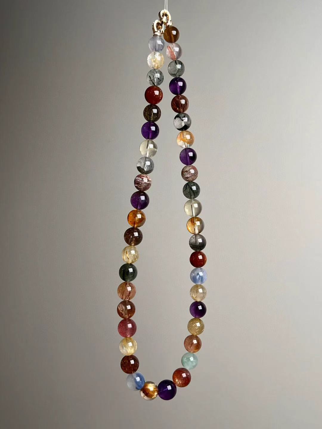 Aurora Spectrum Prosperity Necklace — Titanium Quartz • Super Seven • Multigem (9.5–11.5 mm)