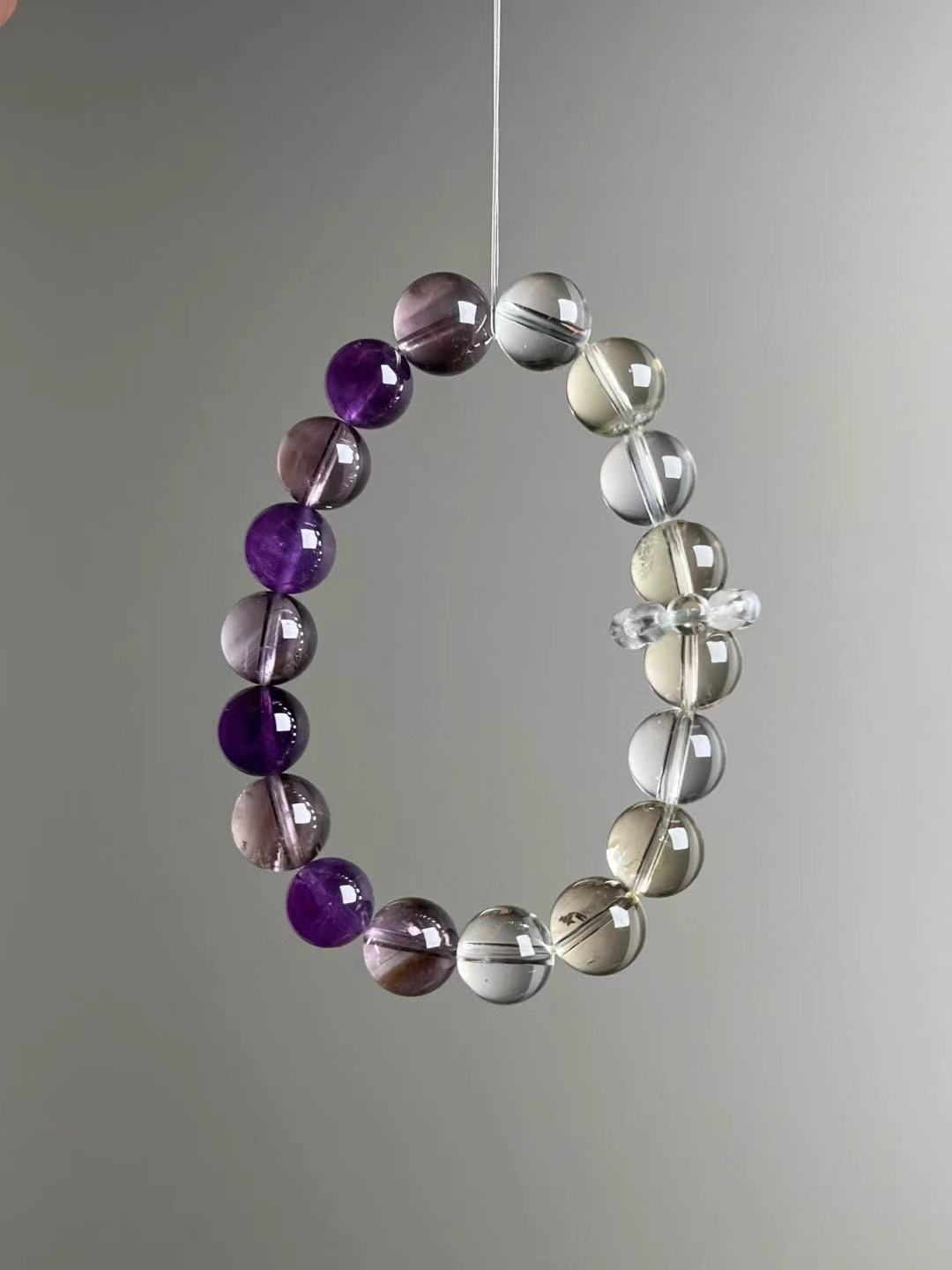Full layout — single loop showcasing distribution of Amethyst, Citrine and Clear Quartz beads.