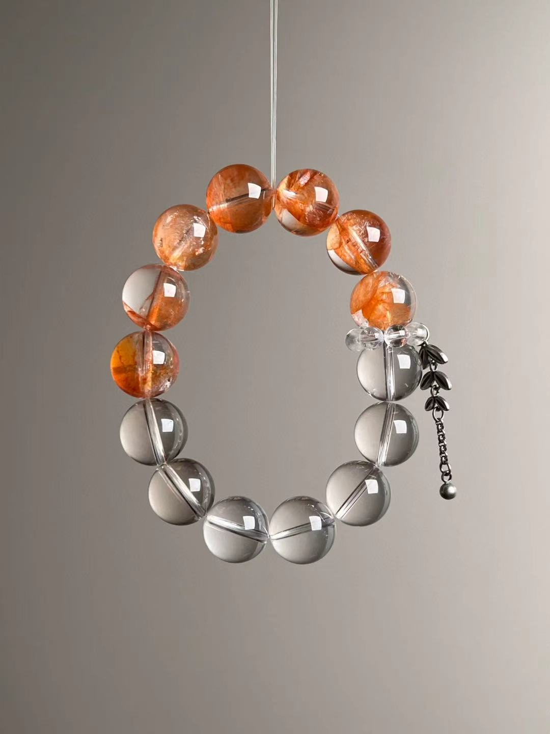 Second angled view—close look at the bead-cluster runner between Clear Quartz and Fanta Garden Quartz, approx. 11–12 mm