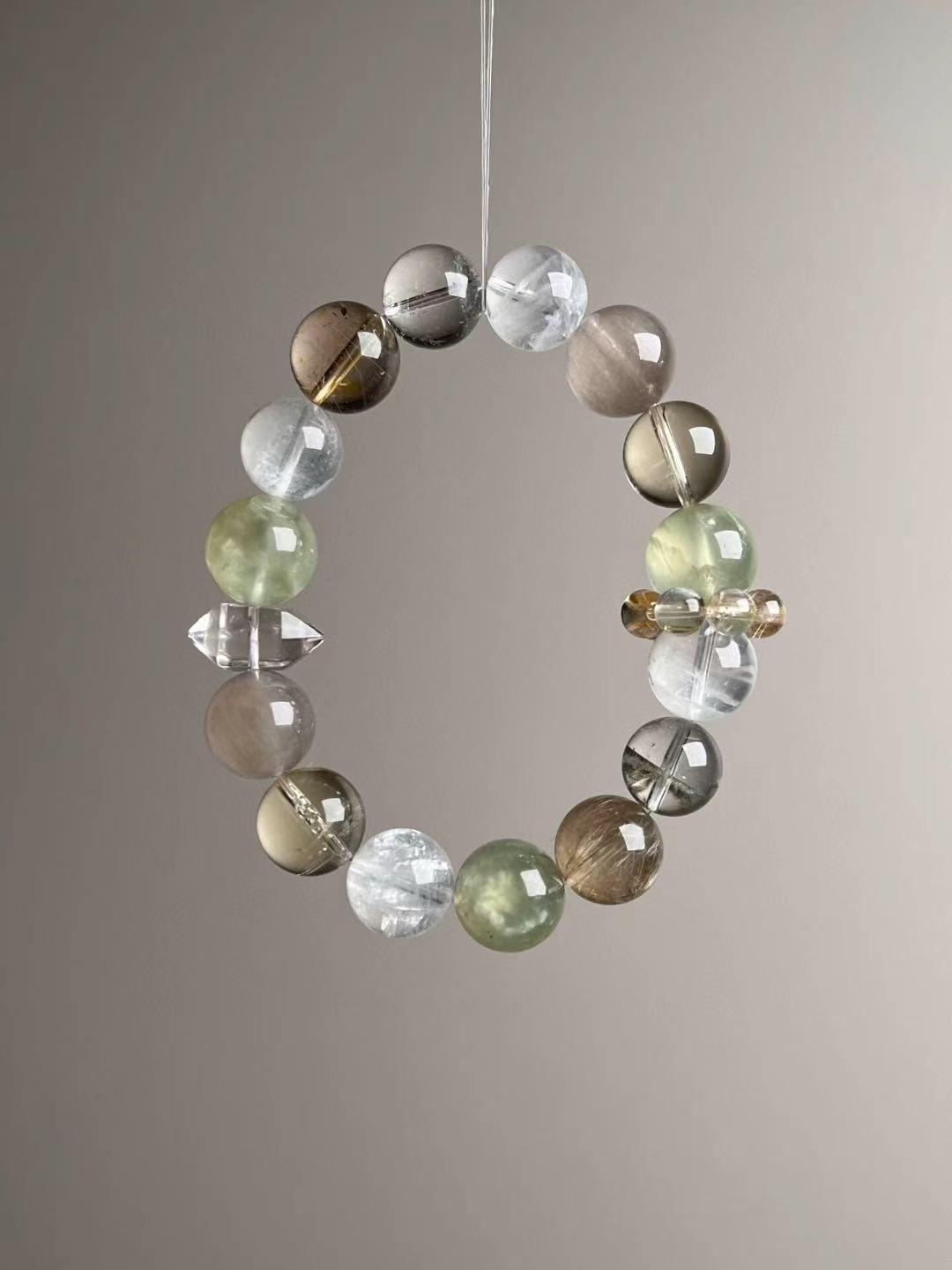 Prehnite, Citrine & Golden Rutilated Quartz wealth matrix bracelet — hero angle A (10.5–12 mm).