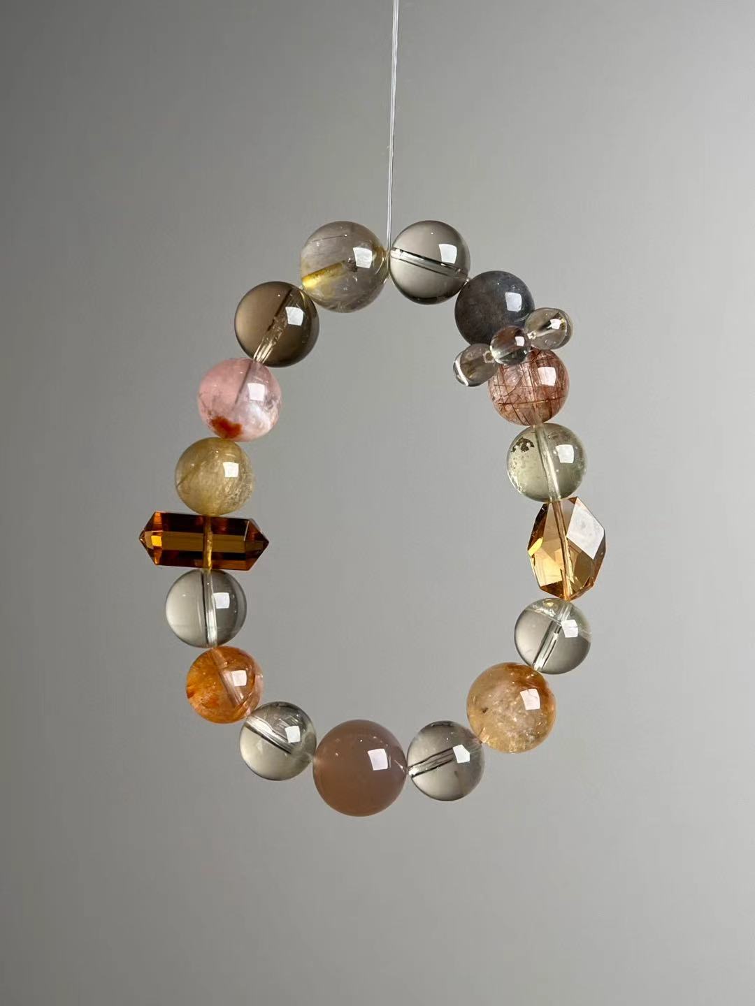 Golden Wealth Matrix — Rutilated Quartz, Citrine & Moonstone (14–11 mm)