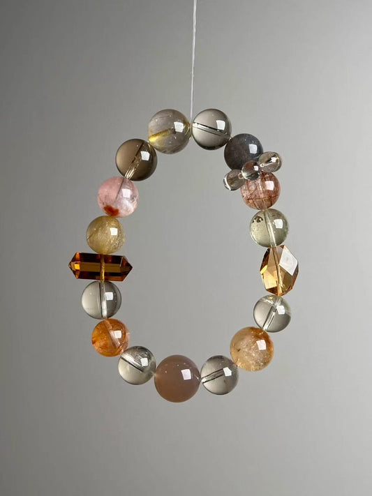 Golden Wealth Matrix — Rutilated Quartz, Citrine & Moonstone (14–11 mm)