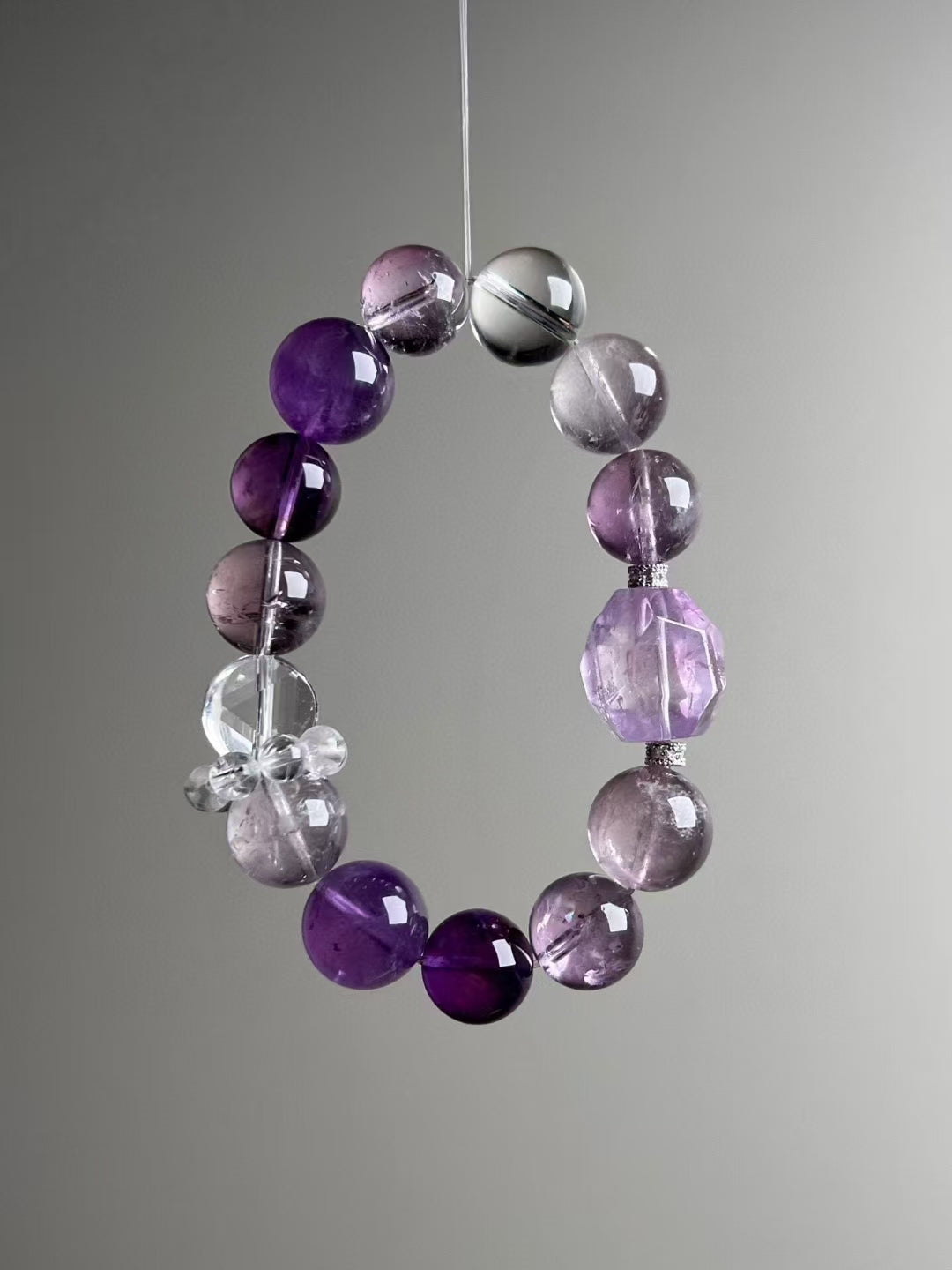 High-Frequency Purity Matrix — Amethyst, Clear Quartz & Purple Azeztulite with Quartz Runner (13.6–12 mm)