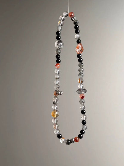 Shadow Vault — Black Rutilated Quartz, Obsidian & Hypersthene Double-Wrap with Garden/Phantom Accents & Yellow DT “Tower” (6–12 mm)