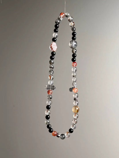 Shadow Vault — Black Rutilated Quartz, Obsidian & Hypersthene Double-Wrap with Garden/Phantom Accents & Yellow DT “Tower” (6–12 mm)