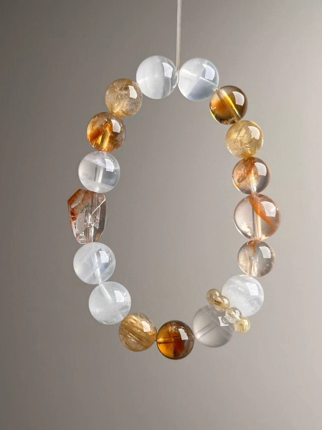 10.5–13 mm Golden Current Fortune Bracelet — Golden Rutilated Quartz, Yellow “Jelly-Flower” Quartz, White Phantom, Citrine Tower & Clear-Quartz Runner