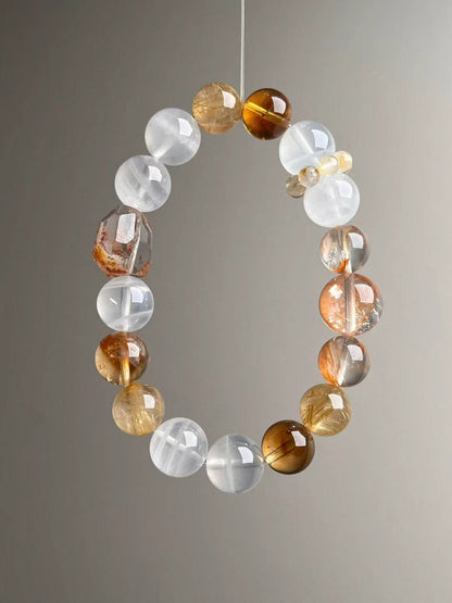 10.5–13 mm Golden Current Fortune Bracelet — Golden Rutilated Quartz, Yellow “Jelly-Flower” Quartz, White Phantom, Citrine Tower & Clear-Quartz Runner