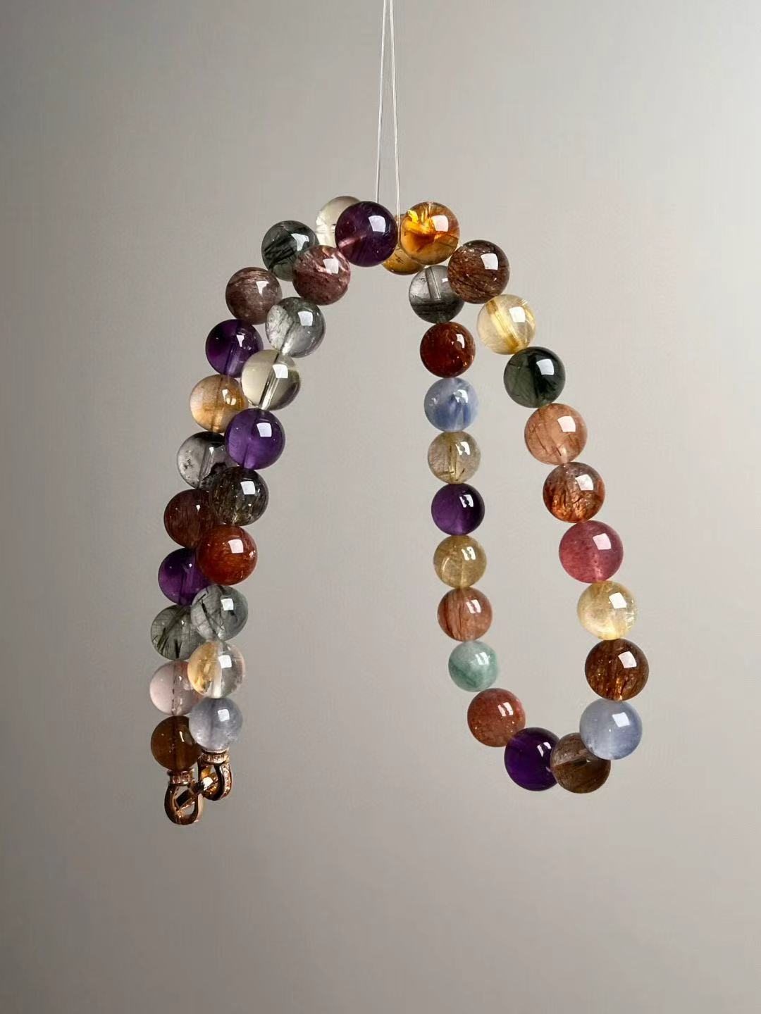 Aurora Spectrum Prosperity Necklace — Titanium Quartz • Super Seven • Multigem (9.5–11.5 mm)