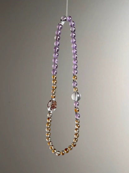 Full layout — elongated loop showing Amethyst line and Citrine/Clear Quartz mix with Phantom Quartz focal bead