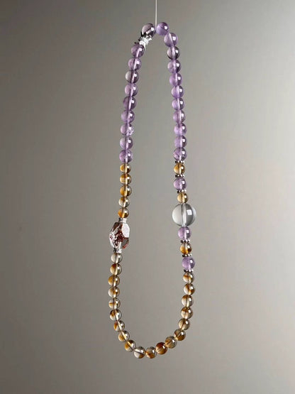 Alternate full length — amethyst-forward strand with Clear Quartz orb, citrine rounds and silver spacers.