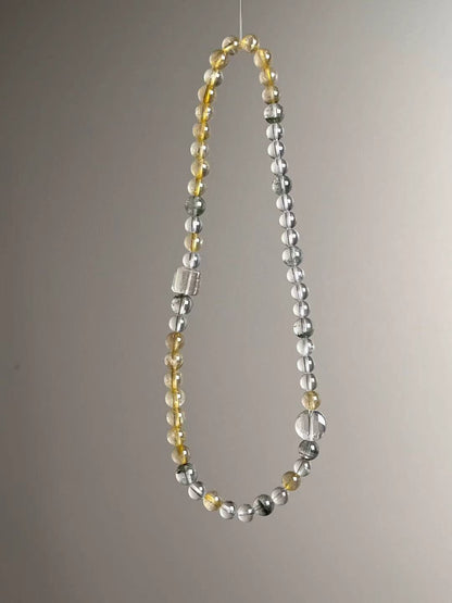Side layout — alternating sections of Golden Rutile and Clear Quartz with Green Phantom pops.