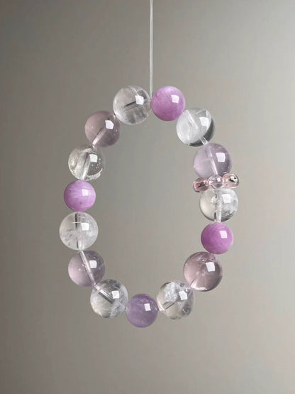 Second angled view—mixed 14–11 mm beads with Lepidolite accents and White Phantom clarity