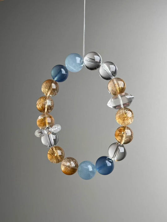 High-Frequency Matrix — Aquamarine, Yellow Azeztulite & Clear Quartz (Signature 12 mm)