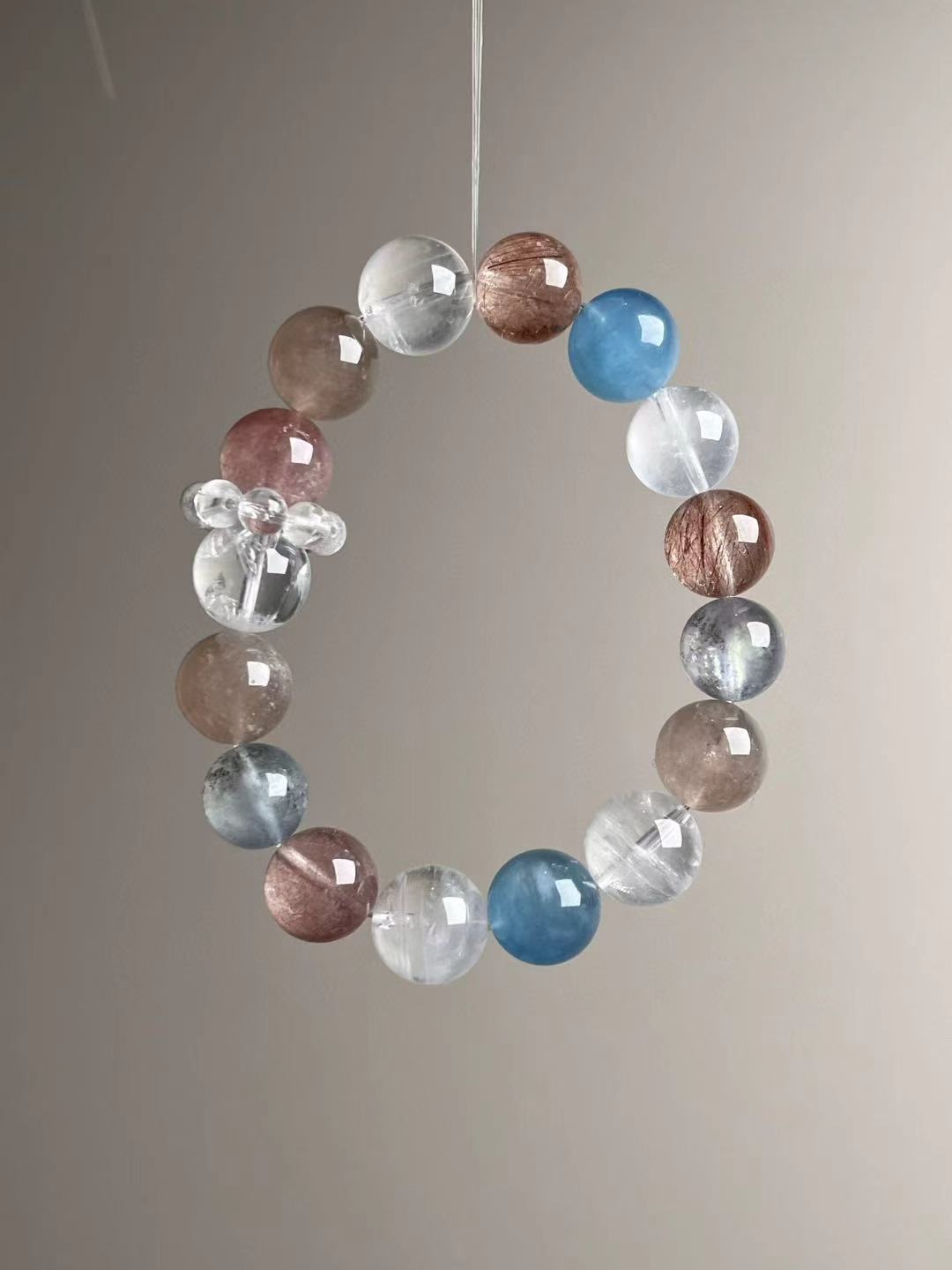 Clear-quartz bead-cluster ‘runner ring’ detail on 13 mm bracelet